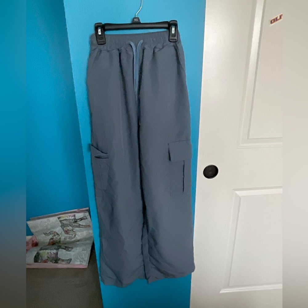 Blue Cargo Pants with Relaxed Fit and Elastic Waist